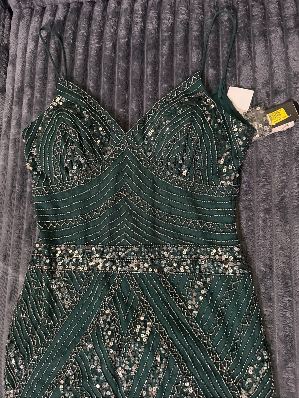 Emerald Beaded Spaghetti Strap Prom Dress
